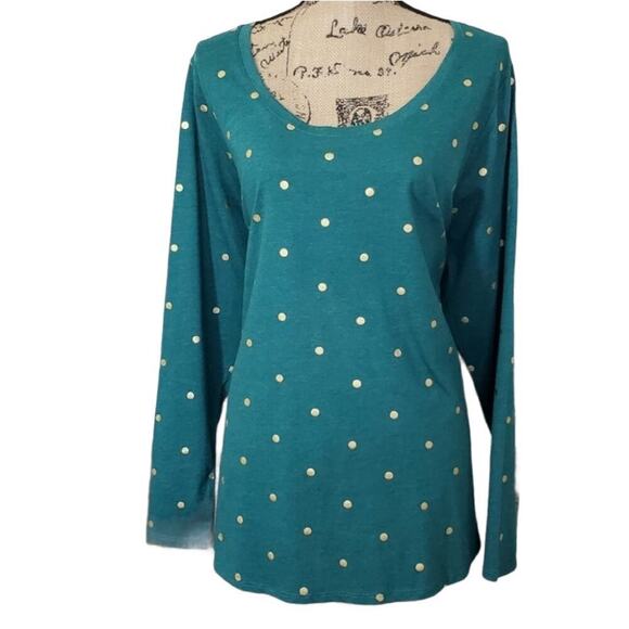 Lane Bryant Plus Foil Dot Womans longsleeve T Shirt Teal Green Size 18 / 20 - Picture 1 of 9